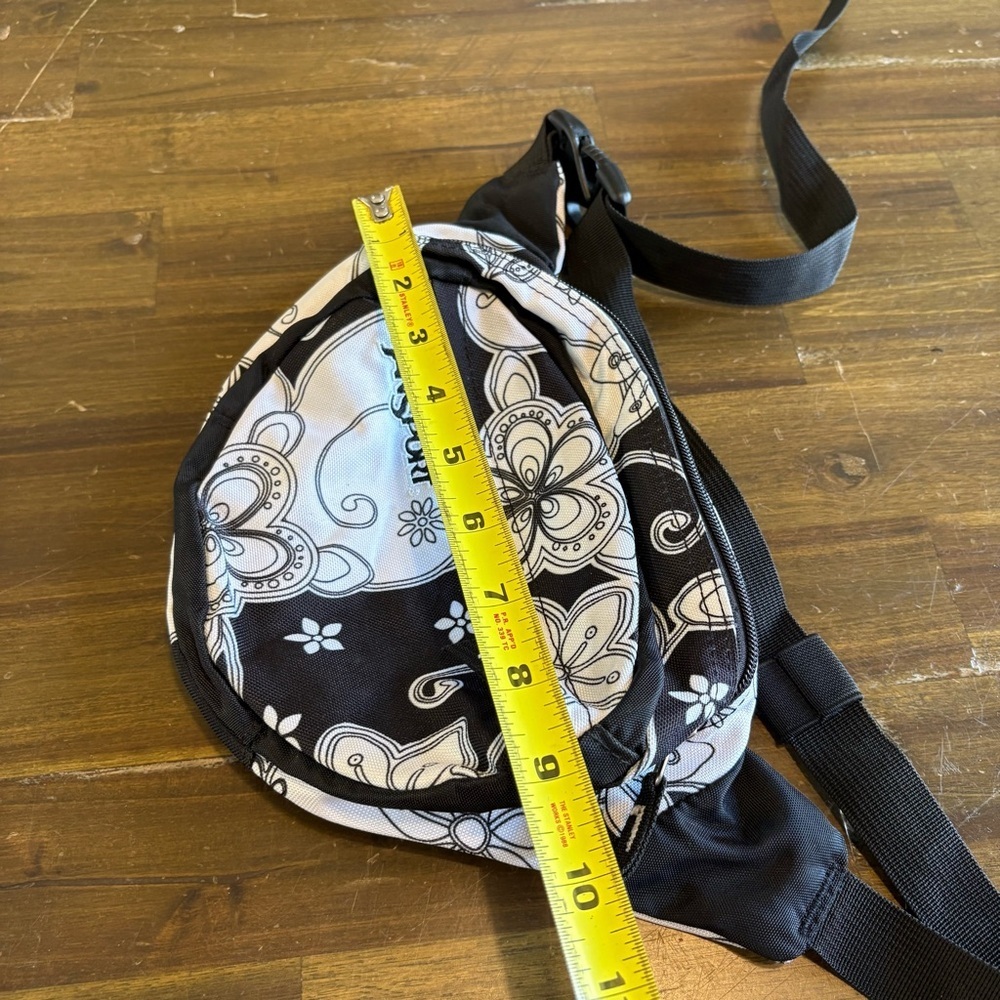 Vintage Jansport Floral Black White Fanny Pack Bum Bag Belt Waist Hawaiian - Picture 4 of 5
